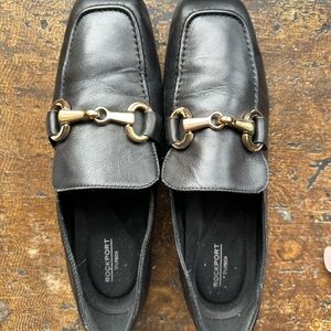 Rockport Black Real Leather Loafers with Gold Accents